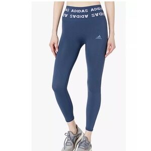 adidas Women's Aeroknit 7/8 High Rise‎ Tights Blue New Medium Blue White NWT